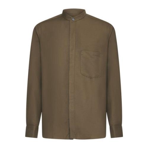 Khaki Groene Mandarin Kraag Shirt Ermenegildo Zegna , Brown , Heren