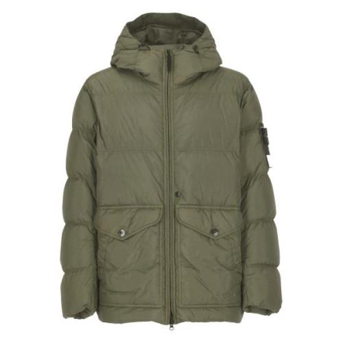 Gewatteerd Donsjack met Capuchon Stone Island , Green , Heren