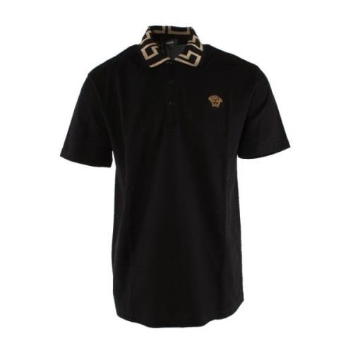 Zwarte Katoenen Polo Shirt Versace , Black , Heren