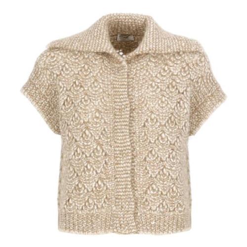 Beige Alpaca Gilet met Pailletten Peserico , Beige , Dames