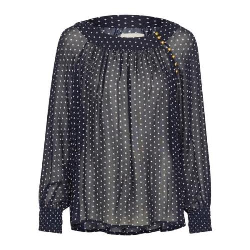 Donkerblauwe stippen pofmouwblouse Part Two , Blue , Dames