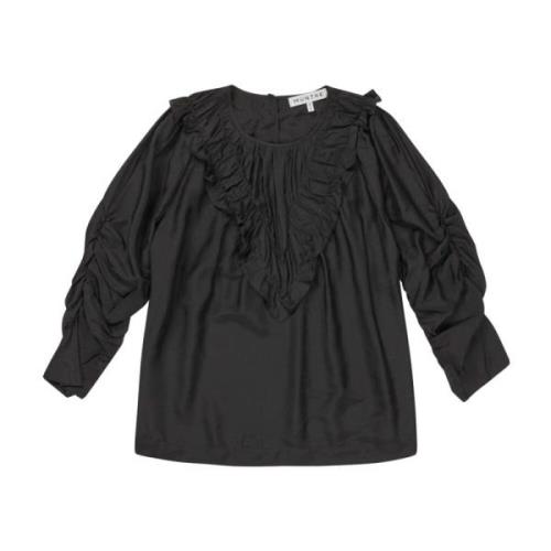 Elegante Zijden Blouse met V-hals Detail Munthe , Black , Dames