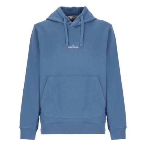 Blauwe Katoenen Hoodie met Logo's Stone Island , Blue , Heren