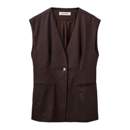 Gestreepte Vest met V-Hals en Voorknoop Sofie Schnoor , Brown , Dames