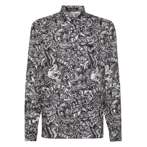 Zwarte Skull Shirts All Over Print Philipp Plein , Black , Heren