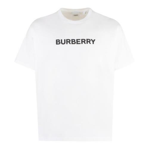 Geribbelde Katoenen Crew-Neck T-shirt Burberry , White , Heren