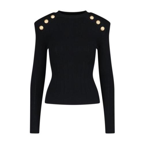 Zwarte Top met Gouden Knopen Balmain , Black , Dames