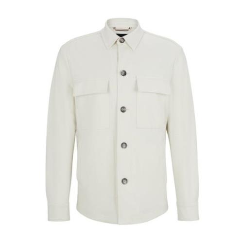 Stretch Jersey Overshirt in Wit Hugo Boss , White , Heren