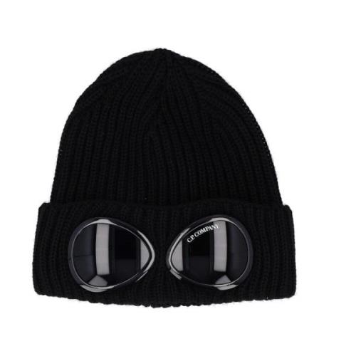 Zwarte Geribbelde Wollen Beanie met Goggle C.p. Company , Black , Here...