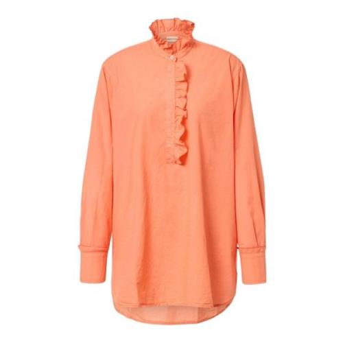 Blouse met gerimpelde kraag van katoenen voile Massimo Alba , Orange ,...