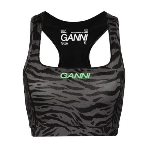 Zebra Print Nylon Top Ganni , Gray , Dames