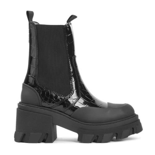 Zwarte Croco Chelsea Boot Hakken Ganni , Black , Dames