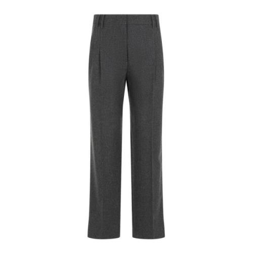 Donkergrijze Cropped Flannel Broek Brunello Cucinelli , Gray , Dames