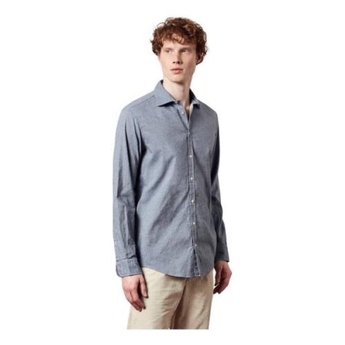 Chambray Overhemd met Ronde Kraag Massimo Alba , Blue , Heren