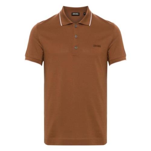 Bruine Gebreide Poloshirt met Details Z Zegna , Brown , Heren