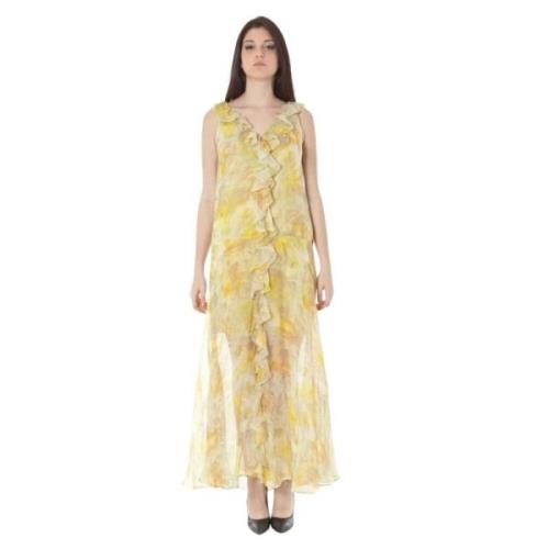 V-Hals Lange Gele Polyester Jurk John Galliano , Yellow , Dames