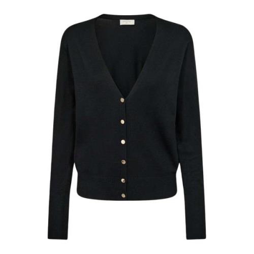 Feminine Cardigan met V-Hals en Gouden Knopen Freequent , Black , Dame...