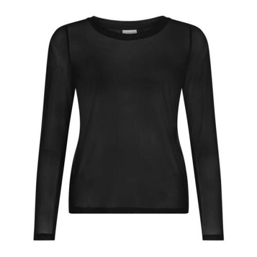 Lange Mouw Mesh T-Shirt 14798 Zwart IN Front , Black , Dames