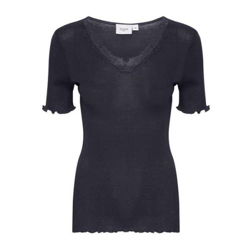 Feminien T-Shirt met Kant Saint Tropez , Black , Dames