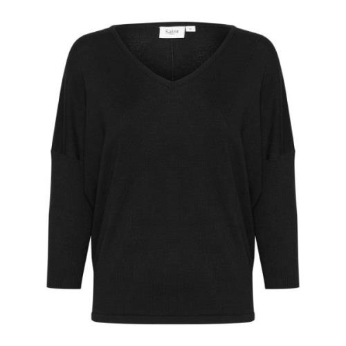 V-hals Gebreide Pullover Lichtgewicht Kwaliteit Saint Tropez , Black ,...