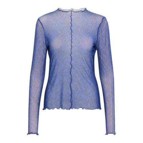 Mesh Blouse met Gerimpelde Randen Part Two , Blue , Dames