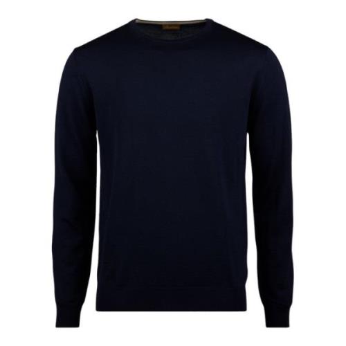 Navy Merino Wool Crew Neck Sweater Stenströms , Blue , Heren