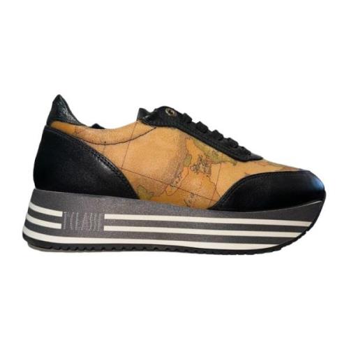 Zwarte platform sneakers met Geo Classic inzetstukken Alviero Martini ...