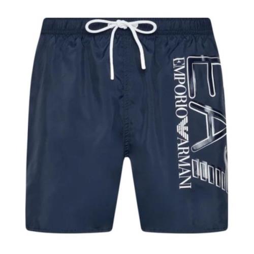 Blauw Logo Zijkant Trekkoord Badpak Emporio Armani EA7 , Blue , Heren