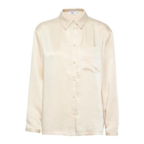 Oversized Blouse met Lange Mouwen en Knoopsluiting Saint Tropez , Beig...