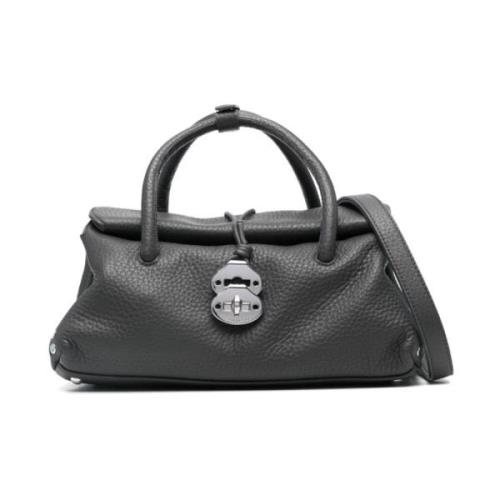 Stud Embellished Charcoal Grey Leather Bag Zanellato , Gray , Dames