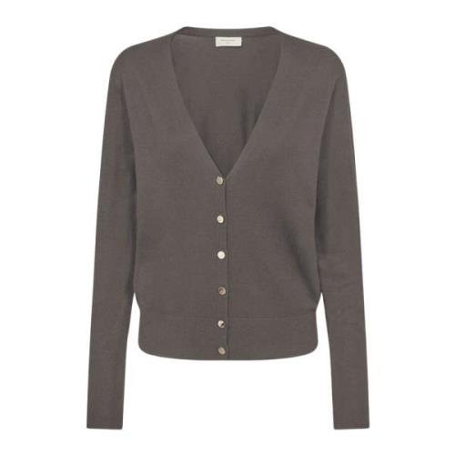 Feminine Cardigan met V-Hals en Gouden Knopen Freequent , Gray , Dames