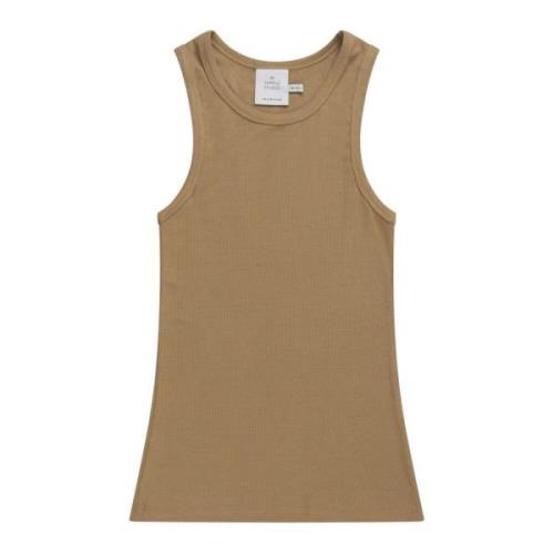 Geribbelde Peach Top met Ronde Hals Munthe , Beige , Dames