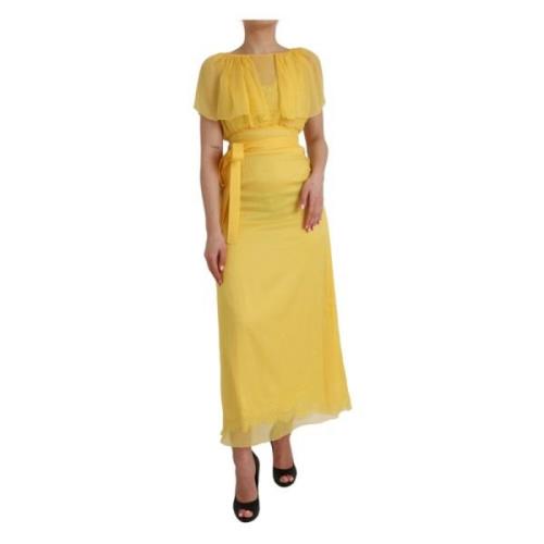 Gele Zijden Sheath Met Riem Lange Maxi Jurk Dolce & Gabbana , Yellow ,...