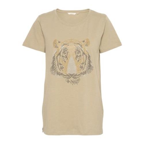 Stijlvol T-shirt met voormotief Cream , Beige , Dames