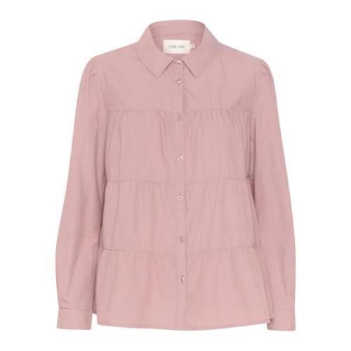 Elderberry Ruffle Shirt Blouse Cream , Pink , Dames