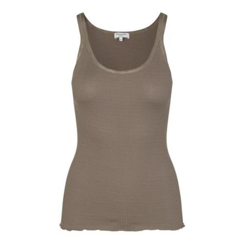 Feminine Top met Zijden Rand Rosemunde , Brown , Dames