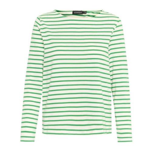 Gestreepte Longsleeve Tee Groen Soaked in Luxury , Green , Dames