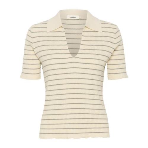 Gestreept Gebreid T-shirt Wit Schaduw Soaked in Luxury , Beige , Dames