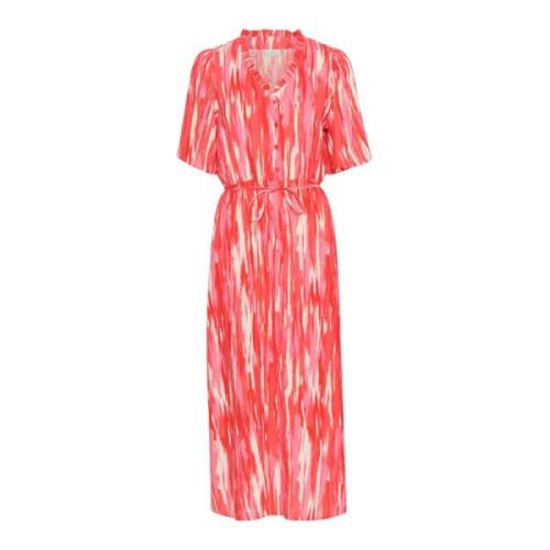 Roze Abstracte Print Lange Jurk Kaffe , Pink , Dames