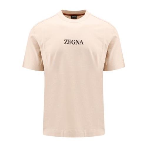 Beige Katoenen T-shirt met Ronde hals Ermenegildo Zegna , Beige , Here...