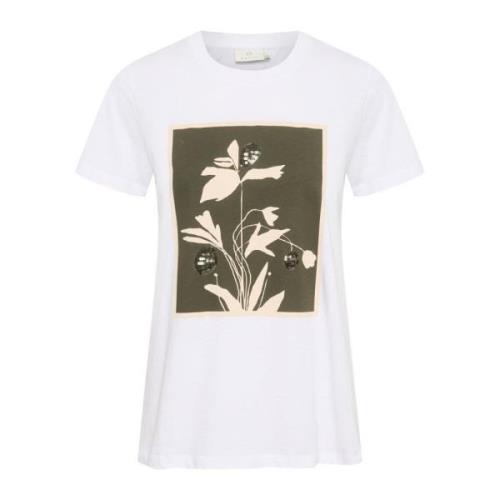 Stijlvol T-Shirt met Pailletten Kaffe , White , Dames