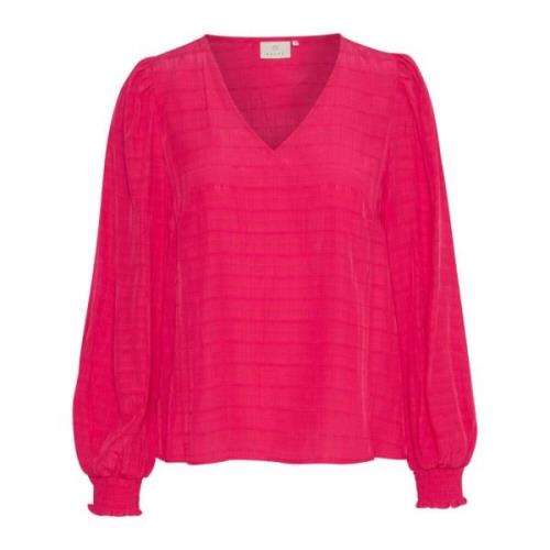 Vrouwelijke Blouse met Pofmouwen en Smock Manchetten Kaffe , Pink , Da...