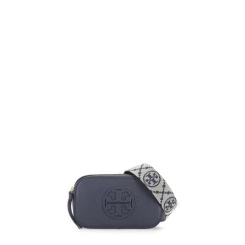 Zwarte Leren Schoudertas met Dubbel T Logo Tory Burch , Black , Dames