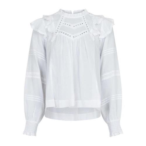 Vrouwelijke Kant Blouse met Pofmouwen Neo Noir , White , Dames