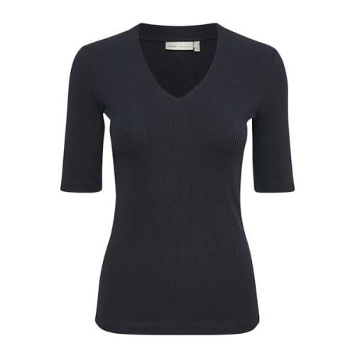 Marineblauw V-Hals T-Shirt InWear , Black , Dames