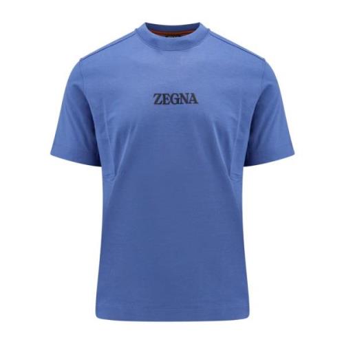 Blauw Katoenen Crew-Neck T-Shirt Ermenegildo Zegna , Blue , Heren