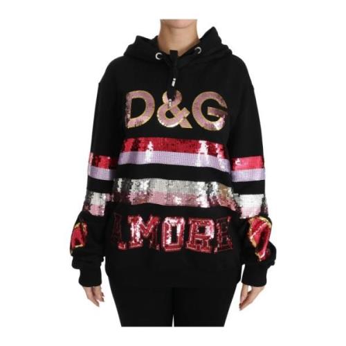 Paillet Hooded Pullover Sweater Dolce & Gabbana , Black , Dames