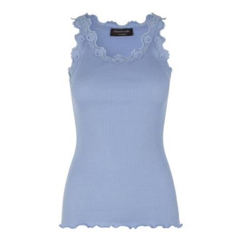 Blauwe Hemel Zijden Top met Kantafwerking Rosemunde , Blue , Dames