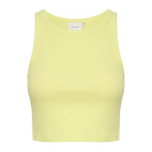 Zonnige Lime Geribbelde Crop Top Gestuz , Yellow , Dames