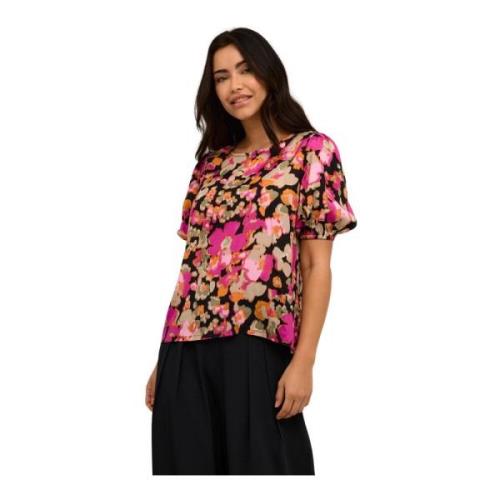 Roze Meloen Wazige Bloemen Blouse Kaffe , Multicolor , Dames